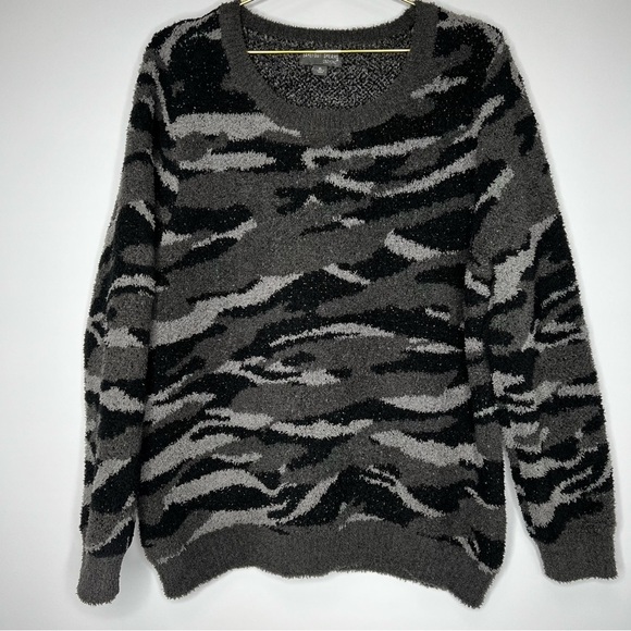 Barefoot Dreams Sweater Gray Black Carbon Camo Seaside Crew Neck Pullover XL - Picture 2 of 9